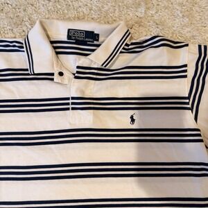 Polo Ralph Lauren Mens Golf Polo Shirt Size Large White/Blue Striped Blue Pony